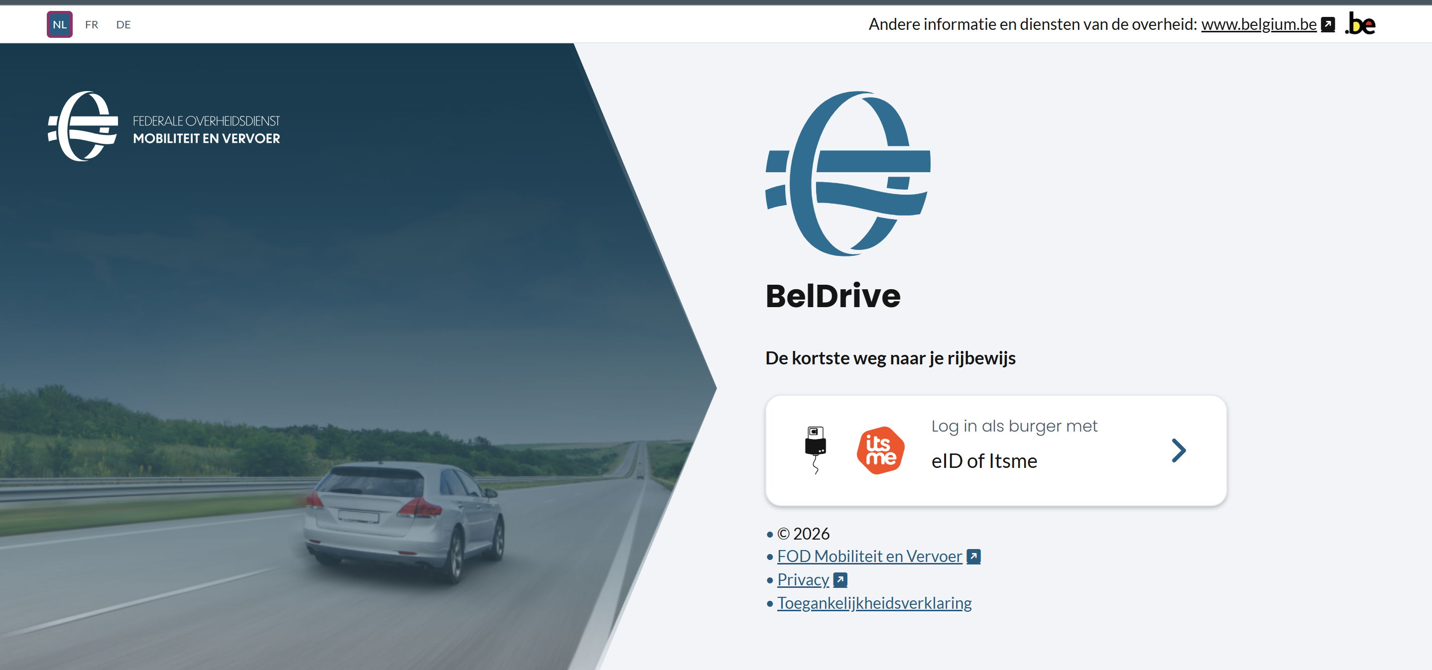 [ Schermafbeelding: BelDrive-startpagina ]